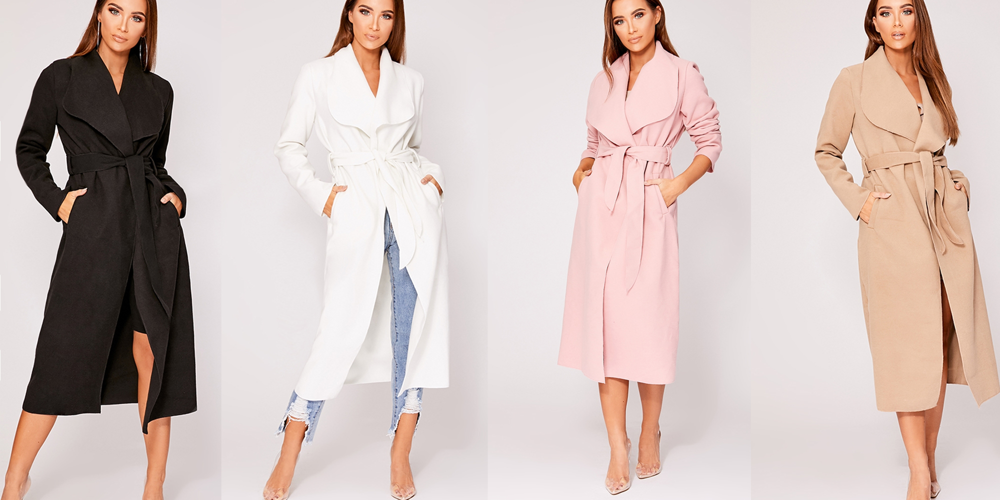Dusty Pink Womens Maxi Midi Long Sleeved Belted Waterfall Duster Coat Jacket 